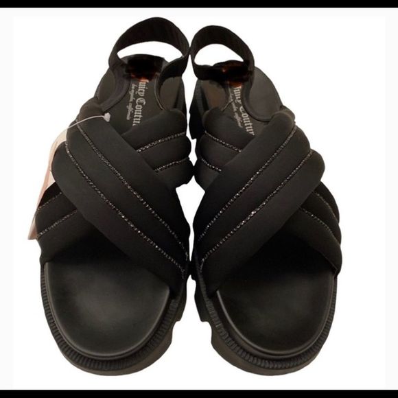 NWT Juicy Couture Black Y2K Chunky Slingback Sandals- Size 8 - Picture 1 of 3